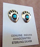 Native Navajo Turquoise Bear Paw Sterling  Earrings by Janice Spencer  JE370