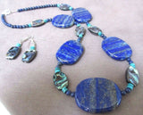 Navajo Lapis & Abalone bead Necklace with Matching Earrings JS0033