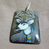 Native Zuni Stone Hand Painted Regal Elk Pendant by Ed Lewis JP257