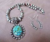 Navajo Sterling Navajo Pearls & Turquoise Necklace & Earrings by L James JN0159