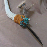 Native Taos Handmade Antler Jet & Turquoise Ceremony Knife by "Moose" Luhan M182