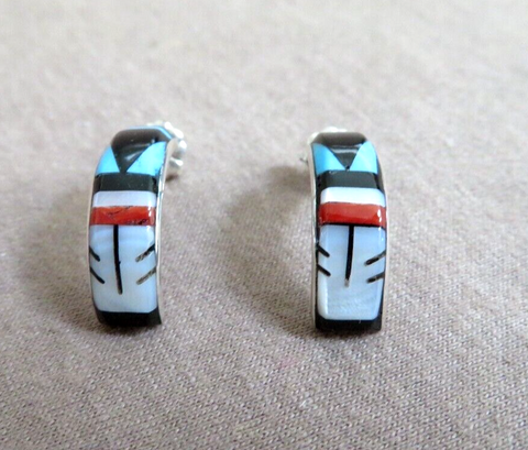 Zuni Awesome Multi-Stone Inlay Sterling Post Earrings by Leif Esalio JE653
