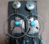 Navajo XL Sterling Silver Eagle Dangle Post Earrings by Gabrielle Yazzie JE646