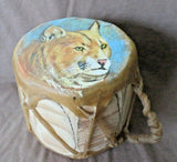 Native Navajo Hand Made Hand Painted Wolf & Cougar Drum by JC Black M325