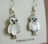 Native Zuni Mother of Pearl Inlay & Sterling Owl Earrings by R Kallestewa JE508
