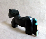 Native Zuni Jet Horse W Inlay Fetish Carving by Steve Natachu - C4520