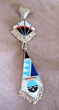 Zuni Turquoise & Coral Inlay Sunface & Sterling Pendant by J Esalio JP0179