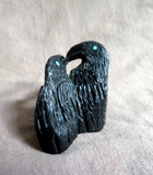 Native American Zuni Jet Double Ravens Fetish Carving by Rochelle Quam  C4160