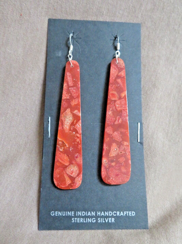 Native Santo Domingo Apple Coral Slab Hook Earrings by Ella Mae Garcia JE643