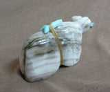 Native Zuni White Marble Bear Fetish with fish & bundle by Scott Garnaat C3521