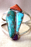 Navajo Turquoise, Sugilite & Spiny Oyster Sterling Bracelet by Adam Fiero JB258
