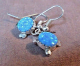Native Zuni Green Opal and Sterling Silver Dangle Turtle Earrings - JE0196