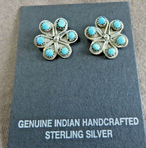 Native Zuni Awesome Turquoise Petit point Sterling Post Earrings  JE601