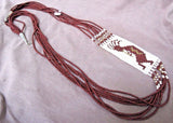 Navajo 8 Strand Beaded 32" Kokopeli Rug Necklace & Earrings by N Garcia JN0243