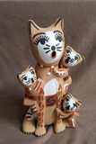 Native Hand Made Jemez Pottery Cat Storyteller w kittens by Bonnie Fragua  PO276