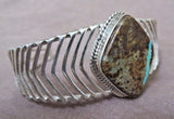 Native Navajo Sterling & Boulder Turquoise Bracelet by RV JB0121