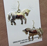 Native Navajo Sterling Silver Horse Dangle Hook Earrings by Louise Yazzie JE0417