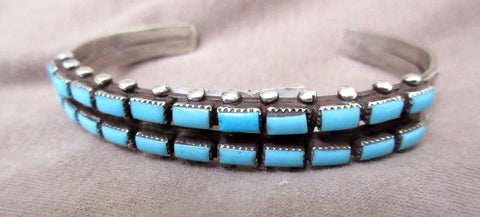 Navajo 925 Silver & Turquoise Double Row Small Cuff Bracelet JB0021