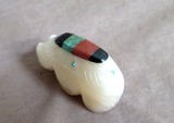 Native Zuni White Alabaster Bear w/ Inlay Fetish by Brandon Phillips - C4580