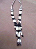 Native Navajo Jet, Snowflake Obsidian & Leather 3 strand Bone necklace JN0258
