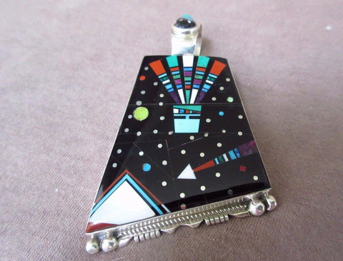 Navajo Micro Inlay Multi-Stone & Sterling Silver Pendant by Gilbert Smith JP0162