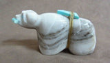 Native Zuni White Marble Bear Fetish with fish & bundle by Scott Garnaat C3521