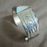 Navajo Multi-Stone Sterling Silver Kokopeli Bracelet by Leonard Jim JB235