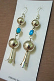 Navajo Large Sterling Squash Blossom & Turquoise hook Earrings by M Smith JE0473