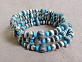 Navajo RARE Sterling Silver & Turquoise Navajo Pearl Wire Wrap Bracelet  JB220