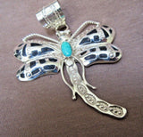 Navajo Jet & Turquoise Sterling Dragonfly Pendant by Alonzo Mariano  JP0202