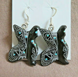 Zuni Black Marble Etched Butterfly Maiden Earrings by Dilbert Gasper - JE574