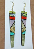 Native Santo Domingo Multi-stone Matrix Dangle Hook Earrings - Bryon Coriz JE457