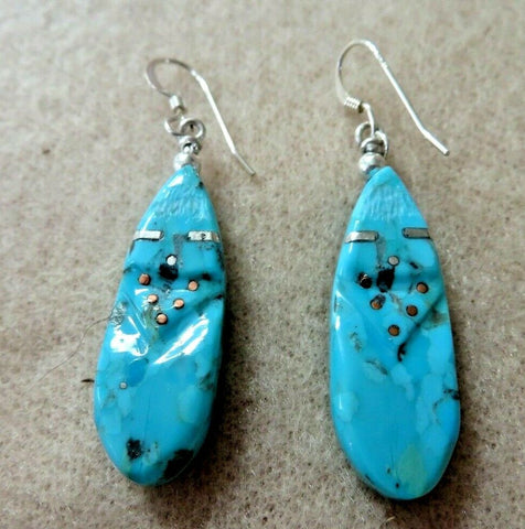 Zuni Calming Turquoise Corn Maiden Fetish Earrings by Todd Westika  JE608