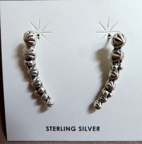 Native Navajo Hand Made Sterling Stud Funky Hook Earrings by Irvin Tsosie JE610