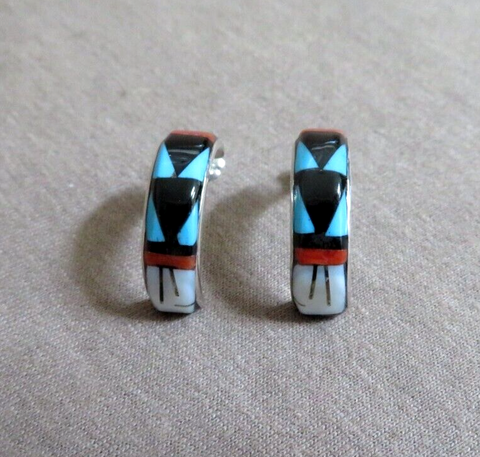 Zuni Awesome Multi-Stone Inlay Sterling Post Earrings by Leif Esalio JE651