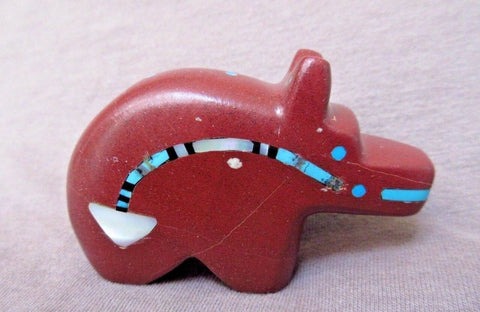 Native Zuni AMAZING Pipestone Inlay Wolf Fetish by Sheldon Jones - C1742