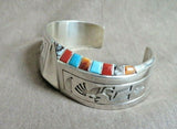 Navajo Multi-Stone Sterling Silver Kokopeli Bracelet by Leonard Jim JB235