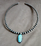 Navajo Sterling Graduated Navajo Pearls & Turquoise Wire Choker Necklace JN487