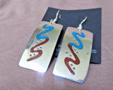 Navajo Amazing Turquoise,Coral & Silver Chip Inlay Dangle Hook Earrings - JE0173