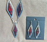 Zuni Inlay Fire Red Opal & Sterling Necklace & Earrings by Marvin Luarkie JN410
