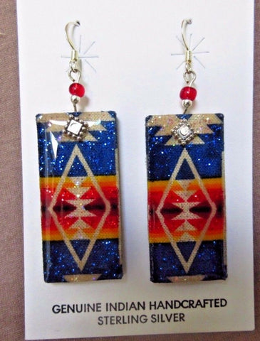 Native Navajo Sterling Silver Textile Rug Design Dangle Hook Earrings  JE0148