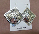 Native Navajo Hand Stamped Sterling Hook Earrings by Harold Joe  - signed JE0390