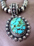 Navajo Sterling Navajo Pearls & Turquoise Necklace & Earrings by L James JN0159