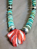 Large Santo Domingo Turquoise & Spiny Oyster Necklace by Marcella Castillo JN415